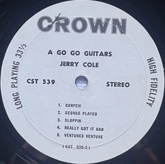 JERRY COLE “A Go Go Guitars” CROWN 539 ’67 1stPress STEREO! Groovy! VG+ Nice!