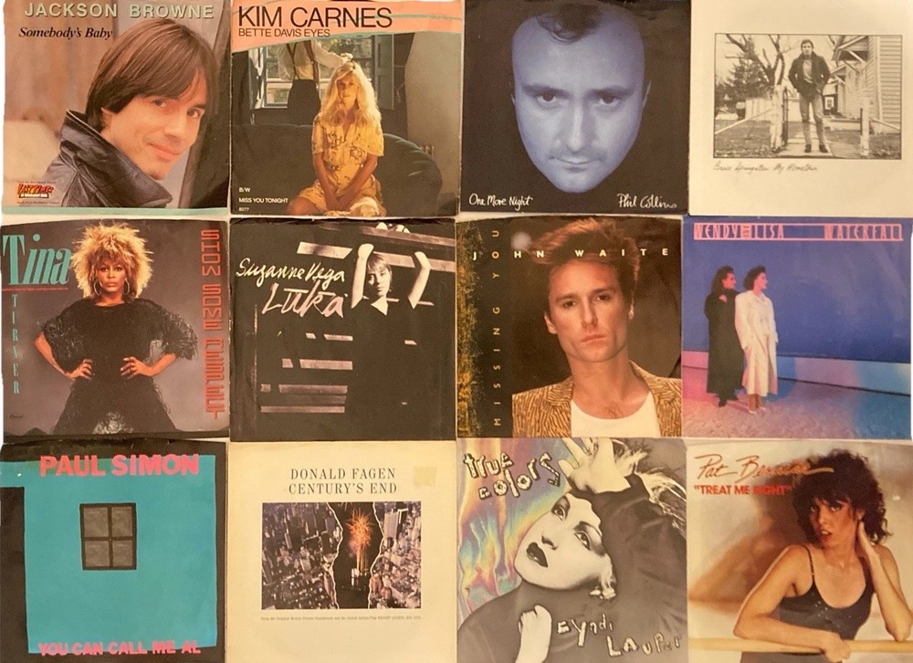 Lot of 12 1980s Pop Rock 7″ Vinyl Records w/ Picture Sleeves Phil Collins