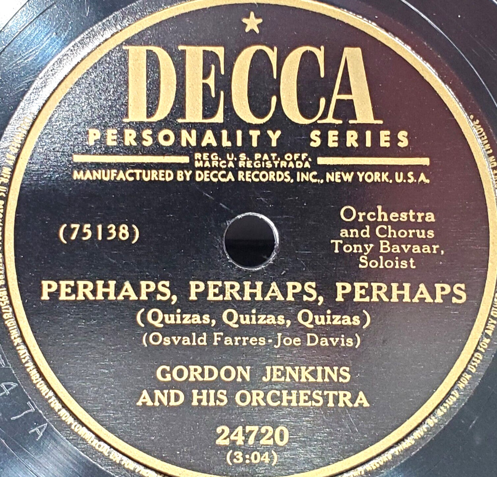 Gordon Jenkins Orchestra 1949 VG 78 RPM Record Decca 24720 Perhaps