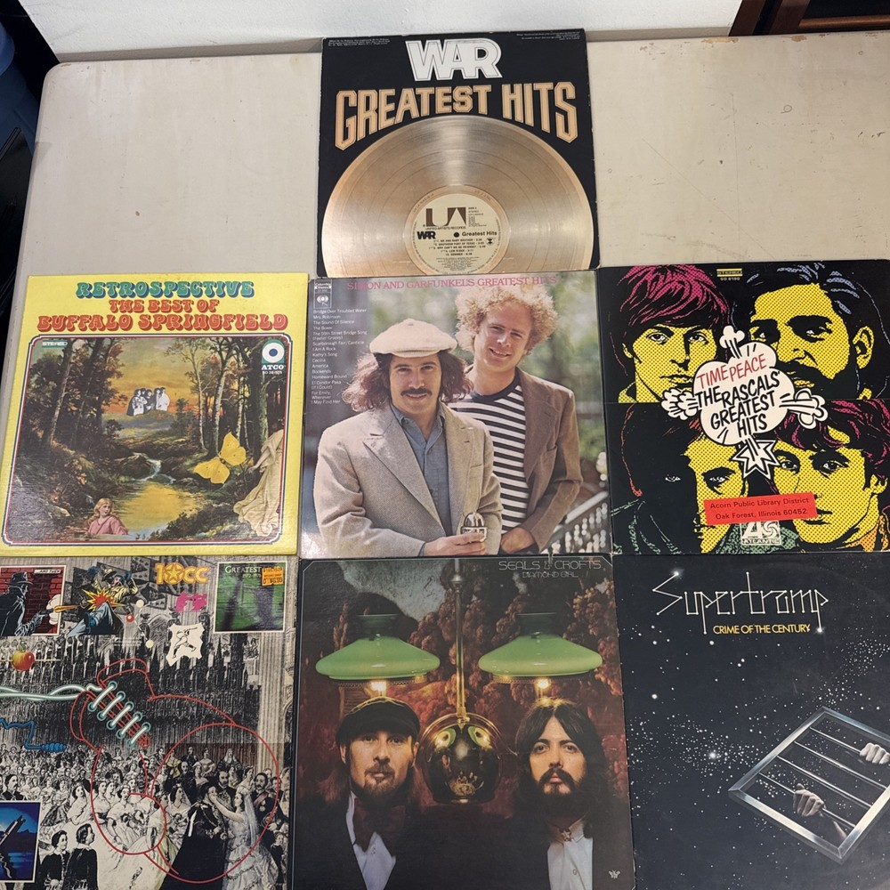 Classic Rock Greatest Hits LP Lot Supertramp Simon Garfunkel War 10cc 7 Vinyl￼