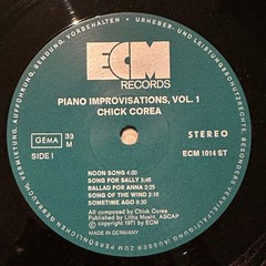 Chick Corea Piano Improvisations Vol. 1 German Vinyl LP 1971 ECM Records Jazz