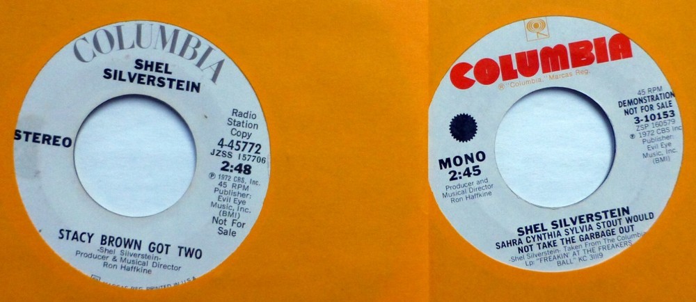 SHEL SILVERSTEIN Lot of 2x45rpm singles 1972 jazz spoken word CtLot235