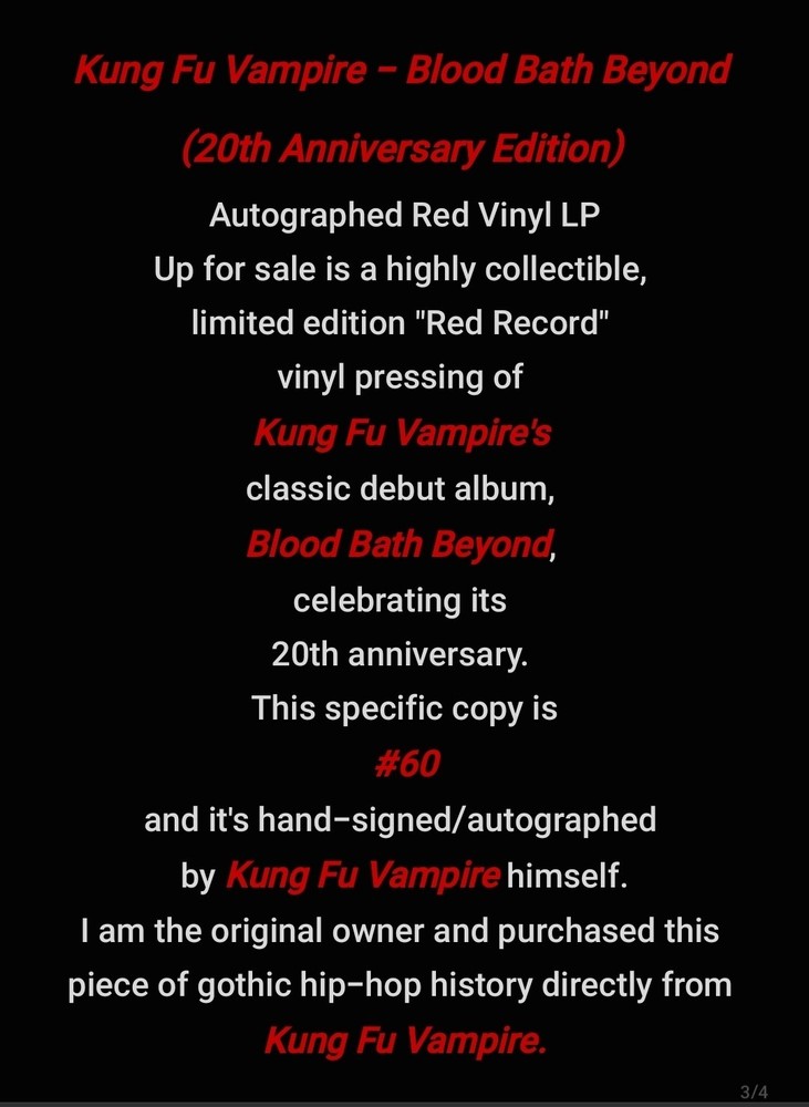 Kung Fu Vampire Blood Bath Beyond 20th Anniversary Ltd Autographed Red Vinyl LP