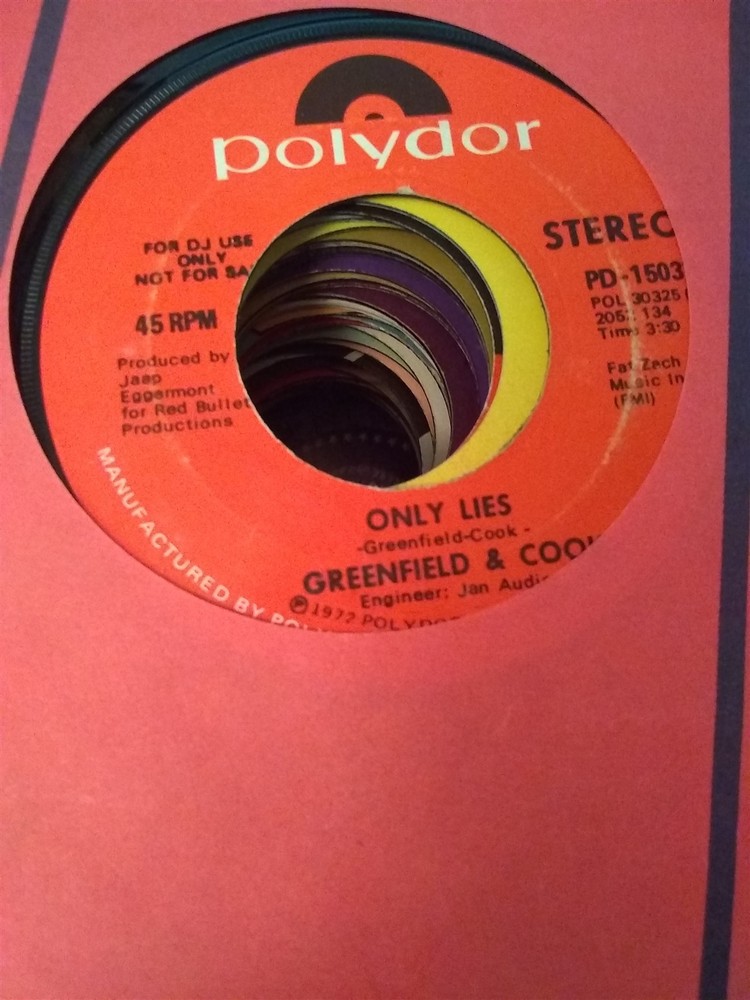 Greenfield & Cook, Only Lies ~ 1972 Polydor promo 45 +sleeve