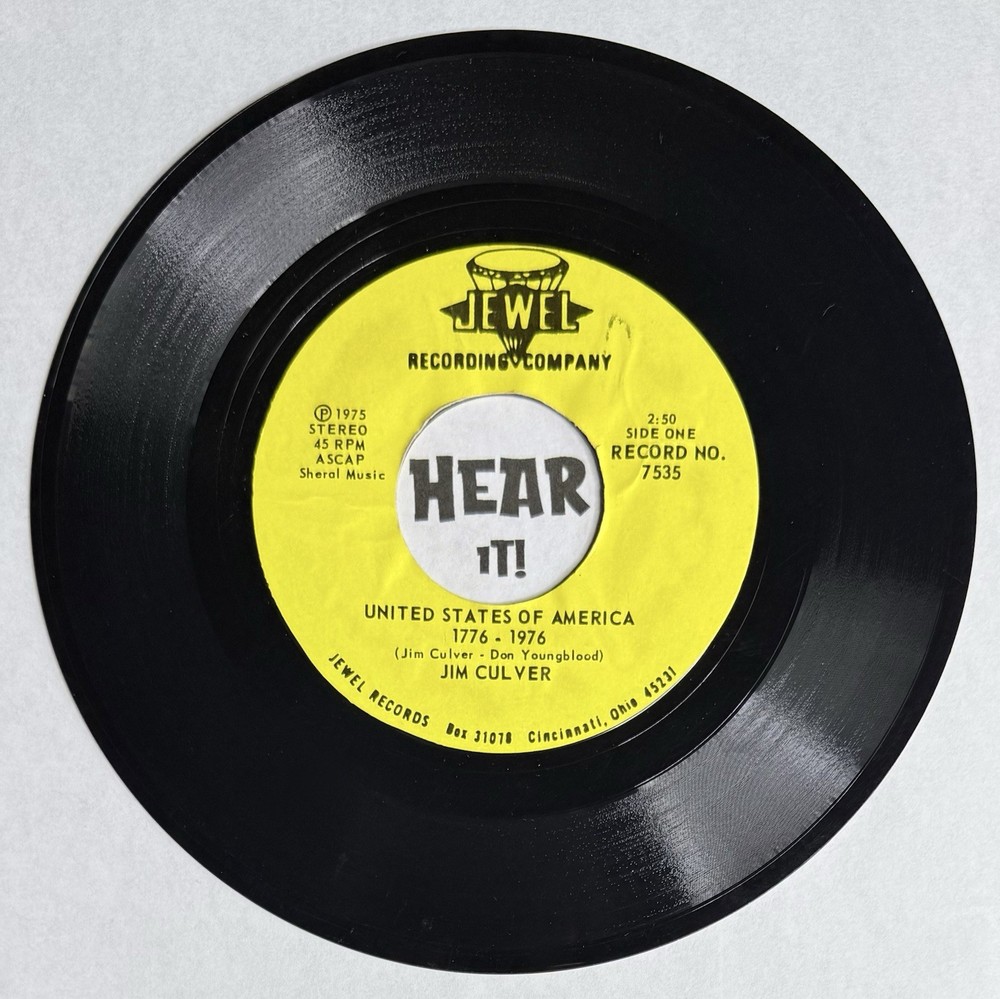 Obscure Historical / Honky Tonk 45 JIM CULVER United States / Last JEWEL OH hear
