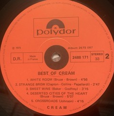 Cream Best Of Cream Vinyl 2675 087 LP Import RARE Hard Rock Plz READ* VG TESTED*