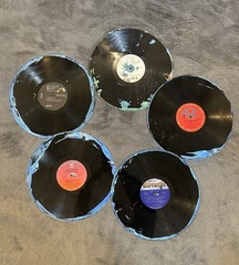 RCA Lot of 5 Vinyl Records Wall Art Set, Labels Visible, Marbled Blue Edge