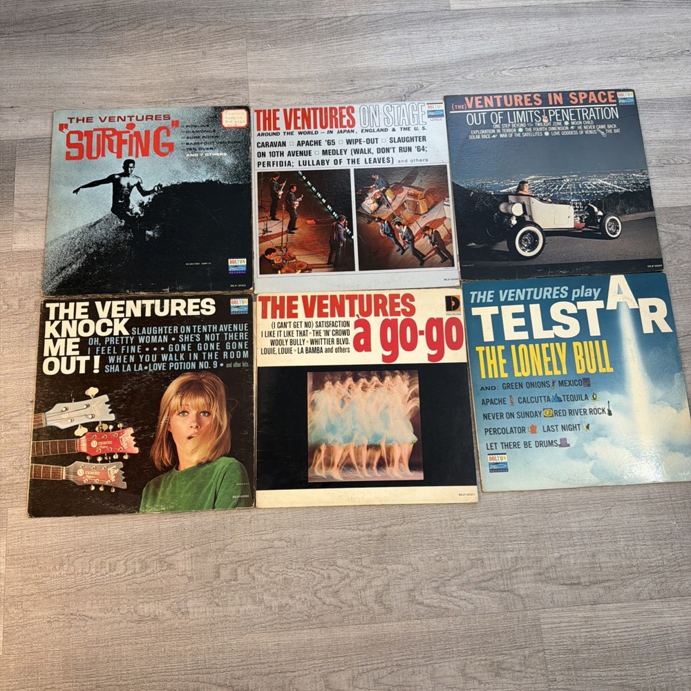 The Ventures Lot of 6 Vinyl LPs Theme Songs, Surf, Space, On Stage