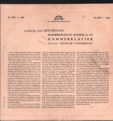 LPV169 Otakar Vondrovic Beethoven Hammerklavier LP vinyl Czech Republic