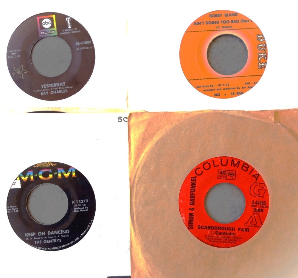 LOT OF 52 VINTAGE 45 RPM RECORDS – LOT #72 -LOOK CLOSELY FOR RARE GEMS