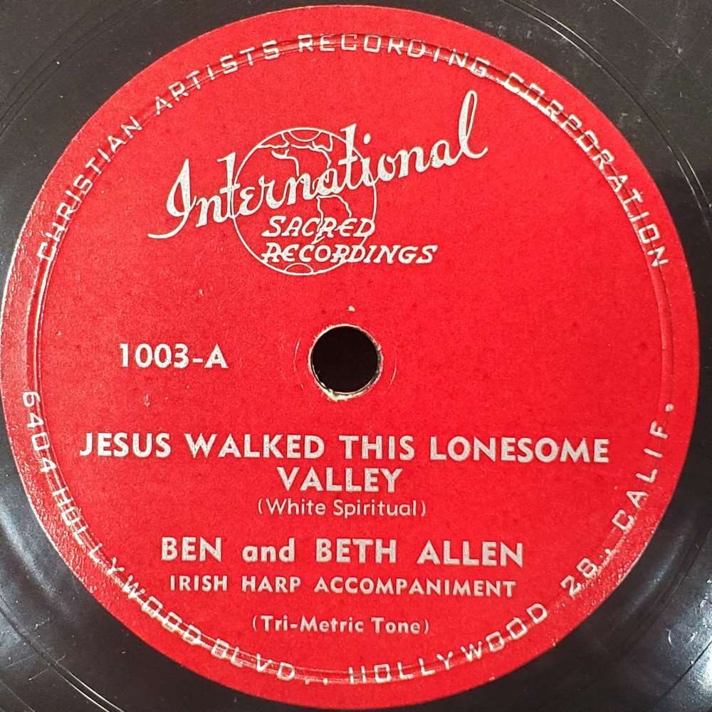 1951 Beth Allen VG 78 RPM 10 in International 1003 Jesus Walked Lone Valley