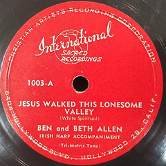 1951 Beth Allen VG 78 RPM 10 in International 1003 Jesus Walked Lonesome Valley