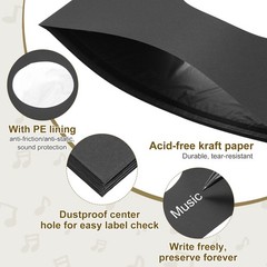 12″x12″ 10 Pcs 120GSM Vinyl Record Inner Paper Sleeves with Poly Lined (Black)