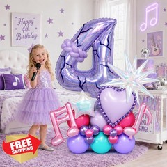 Paeyeq 4th Birthday Balloons Purple Music 4 Years Old