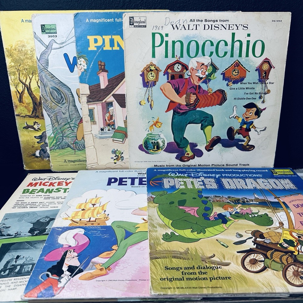 7 Disneyland Records Walt Disney Vinyl Bambi Winnie Pooh Pinocchio Mickey Peter