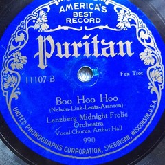78 rpm Puritan 11107, Lenzberg Midnight Frolic, Virginia Blues, Boo Hoo jazz, V+