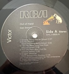 Gary Stewart-Out of Hand-Vinyl-LP Record 1975 RCA -Black Label- Rare Find Classi