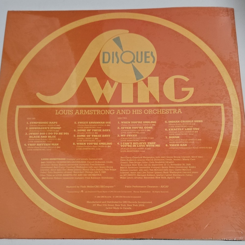 Louis Armstrong & The Big Bands 1928-30 DRG Records Jazz Vinyl LP