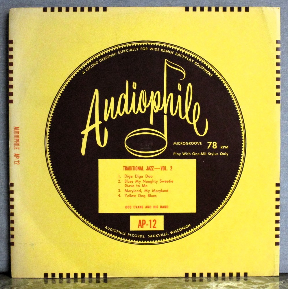 Doc Evans Traditional Jazz Vol 2 Audiophile AP-12 Microgroove 12″ 78 Red VG++