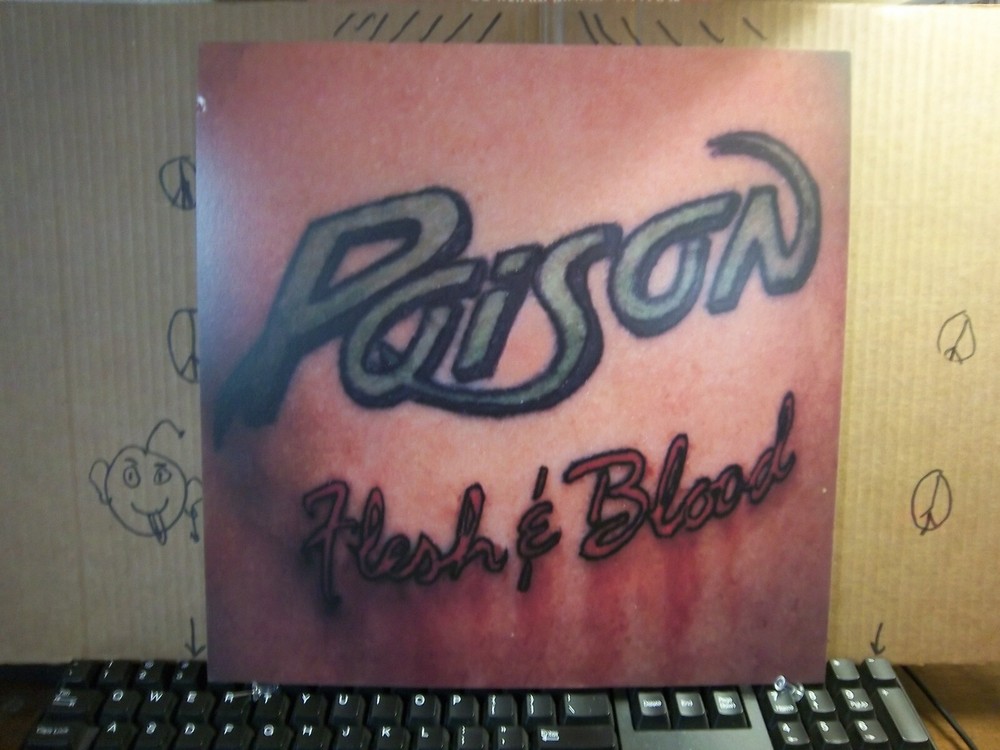 Orig Vintage Poison Flesh n Blood 1990 12×12 promo Flat/poster Not a record