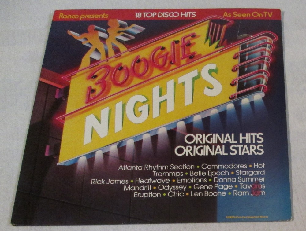 Ronco BOOGIE NIGHTS LP Commodores TRAMMPS Donna Summer disco funk HEATWAVE Hot