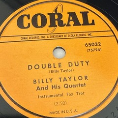 1950 JAZZ – The BILLY TAYLOR QUARTET 78 rpm CORAL 65032 DOUBLE DUTY – NEAR MINT