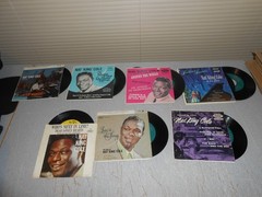 LOT OF 7 VTG NAT KING COLE 45 RPM RECORDS WITH CARDBOARD JACKETS