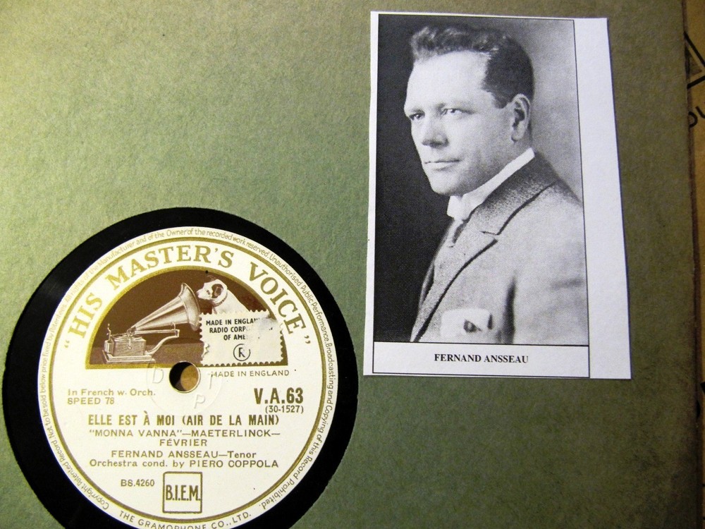 1928 FERNAND ANSSEAU PARIS MONA VANNA Elle est a Moi/ Air de Prinzivalle HMV