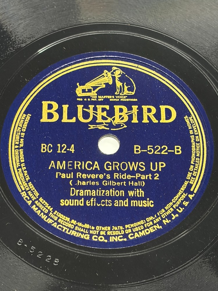 Rare Bluebird Talking Spoken Word – Paul Revere Ride – America Grows Up – 78