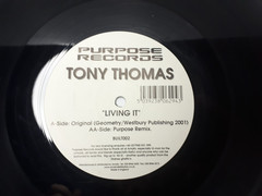 Tony Thomas – Living It – 12″ Vinyl – 2001 Purpose Records – House Electronic GC