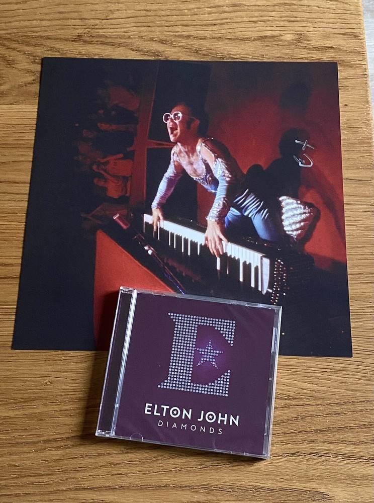 ELTON JOHN Hand Signed 12” Glossy Limited Edition Art + Diamonds CD Album Proof