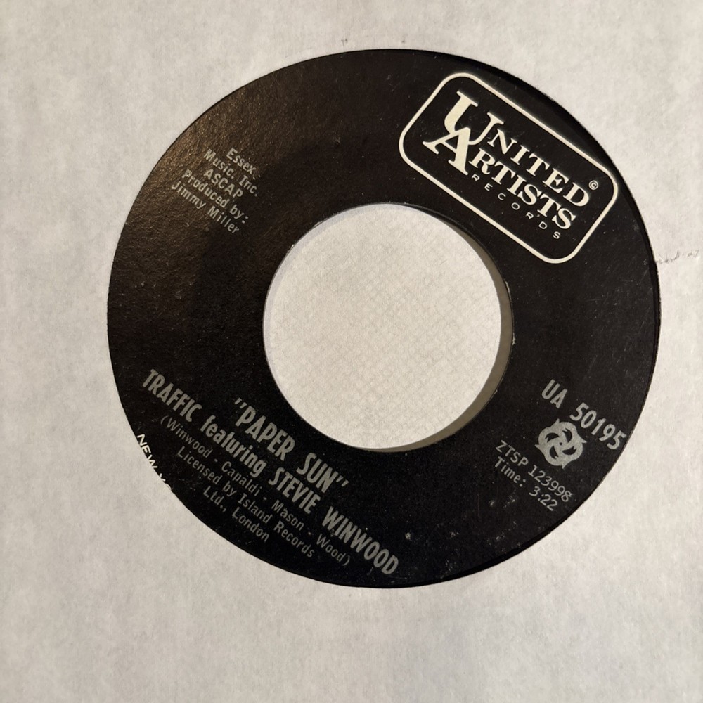 Traffic: Paper Sun/ Giving To You 45 United Artists VG Vinyl