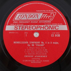 Ansermet Conducts Mendelssohn, L’Orchestre Suisse Romande 1965 LP Record CS 6436