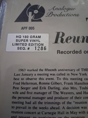 The Weavers – Reunion At Carnegie Hall ’86 Analogue Prod audiophile LP Ltd Ed EX