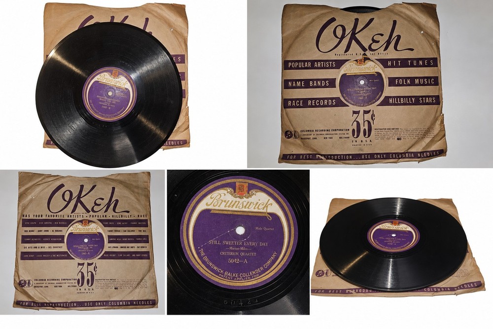 1920s Brunswick 78 RPM Record 5042 Criterion Quartet Gospel Purple Label VG+