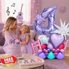 Paeyeq 4th Birthday Balloons Purple Music 4 Years Old