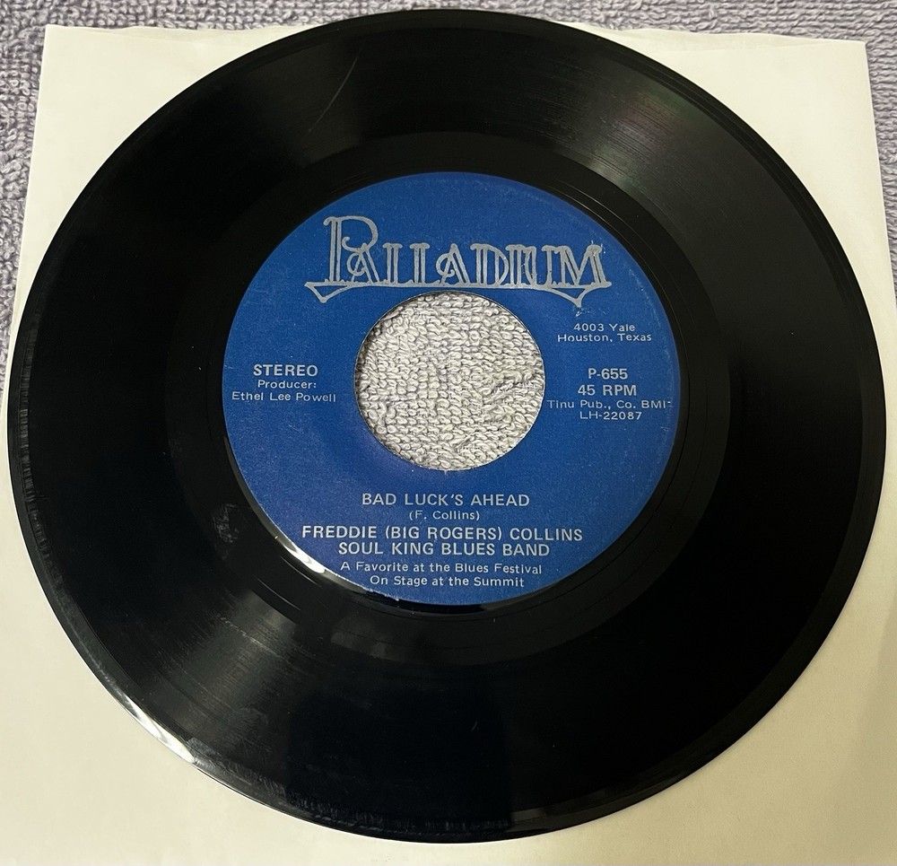 Rare Texas Blues 45 BIG ROGER COLLINS “ Bad Luck’s Ahead “ Palladium 655 Nice