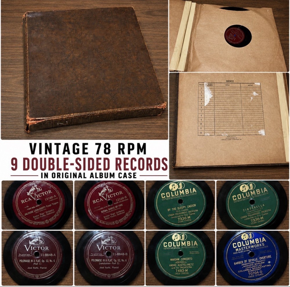 Vtg 78 RPM Album w/ Lot Of 9 Columbia RCA Victor Classical Shellac Records