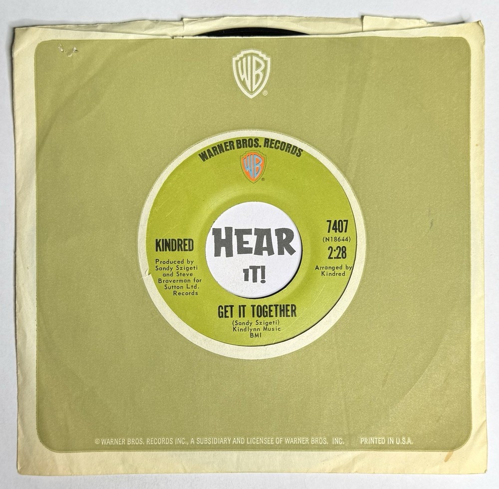 Hot Groovy Heavy Psych Garage 45 KINDRED Get It / Small WB Eddie Cochran VG++