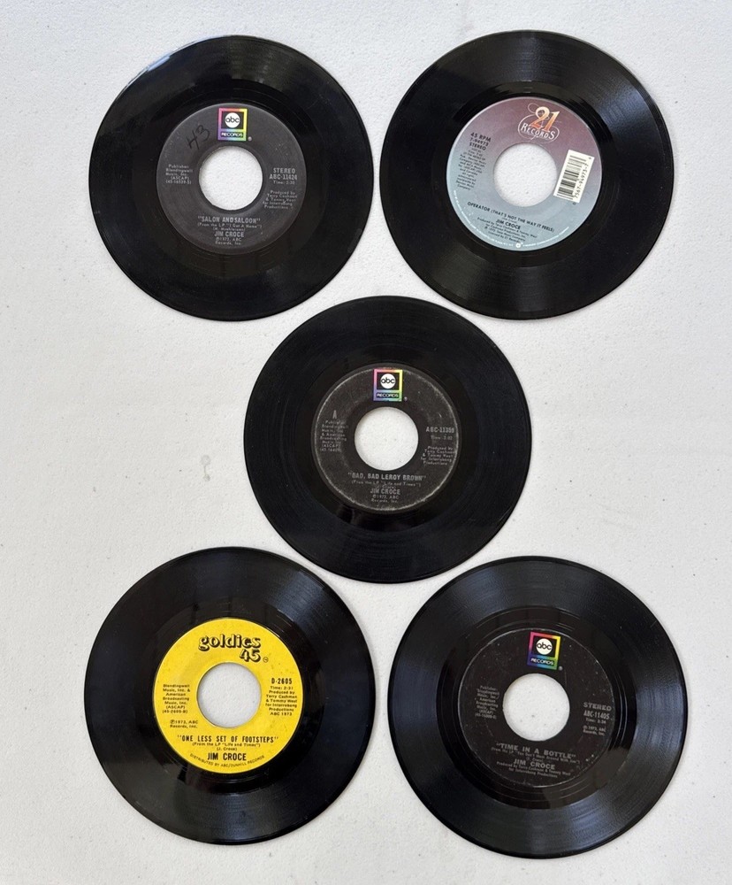 JIM CROCE Lot of 5 7” 45RPM Records Leroy Brown, Operator, Time In Bottle