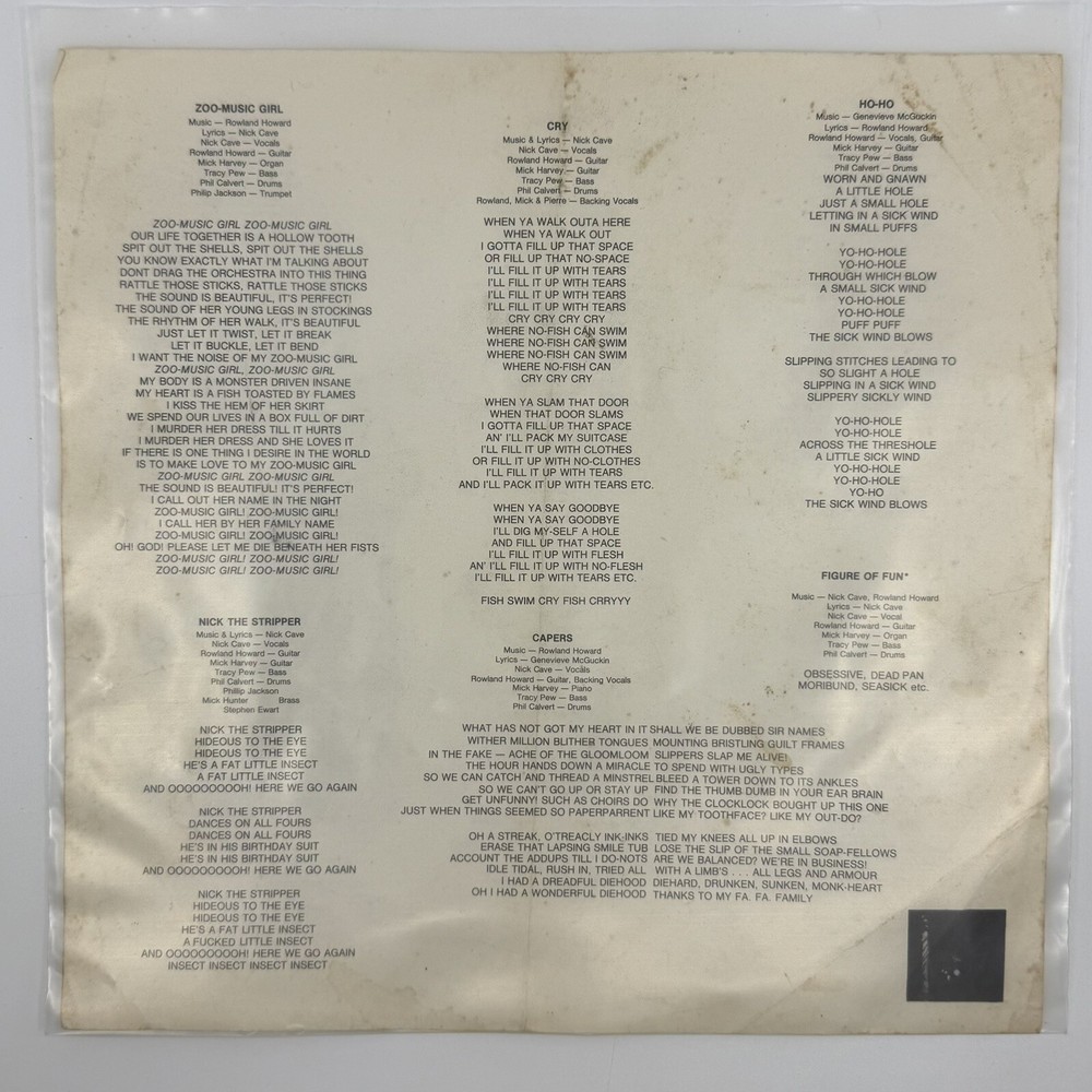 The Birthday Party – Prayers On Fire 1981 Thermidor Vinyl Lyric Sheet Insert