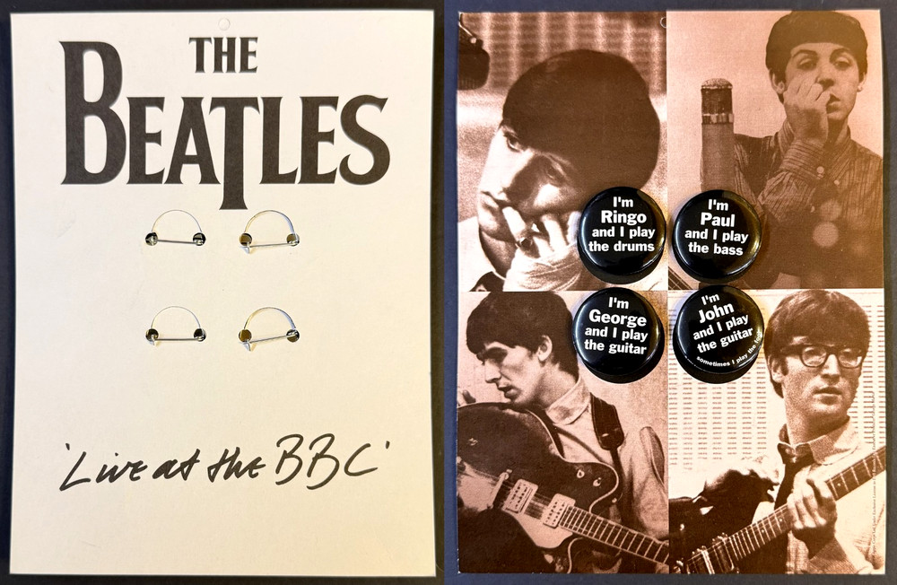 BEATLES “Live At The BBC” PROMO BADGE SET w/DISPLAY Vintage 1994 Capitol RARE