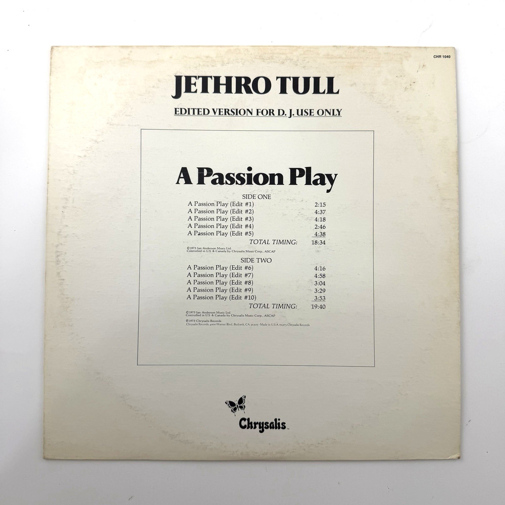 JETHRO TULL A Passion Play LP Chrysalis 1973 Edited Version White Label Promo