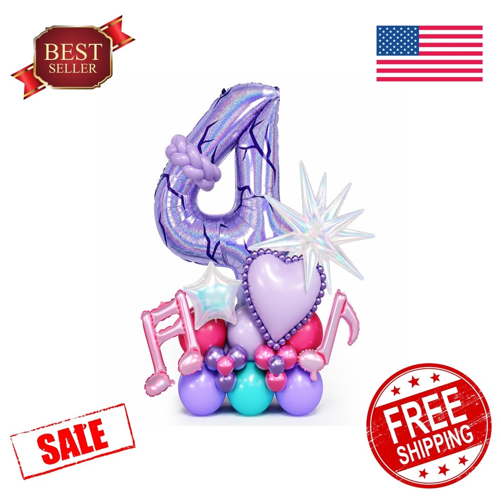 Paeyeq 4th Birthday Balloons Purple Music 4 Years Old