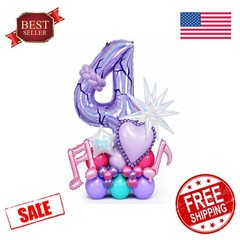 Paeyeq 4th Birthday Balloons Purple Music 4 Years Old
