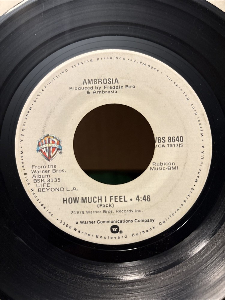 AMBROSIA Promo 7″ HOW MUCH I FEEL 45 Warner Bros. 1978