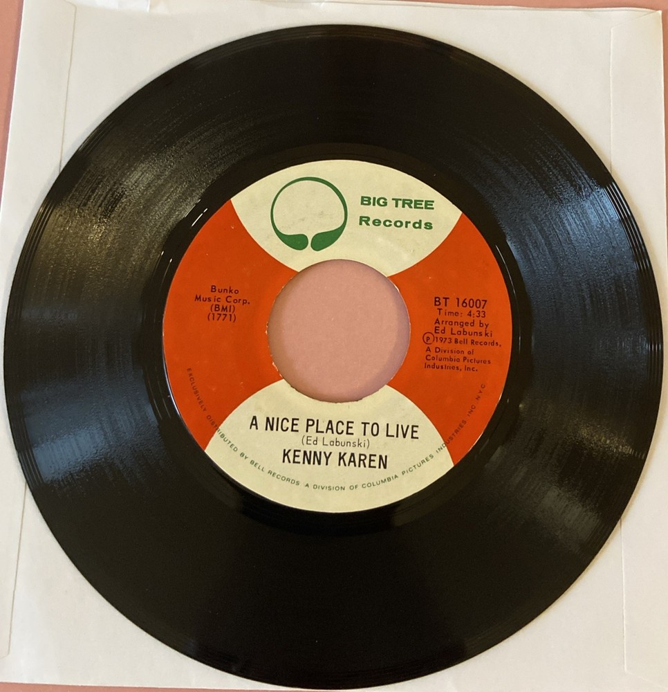 45 rpm KENNY KAREN – A NICE PLACE to LIVE / THAT’S WHY YOU REMEMBER 1973 Pop