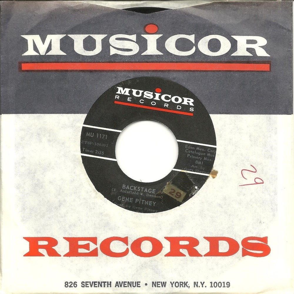 GENE PITNEY-BACKSTAGE/BLUE COLOR-45 RPM-POP-MUSICOR-MU1171-VINYL-RECORD-VG+