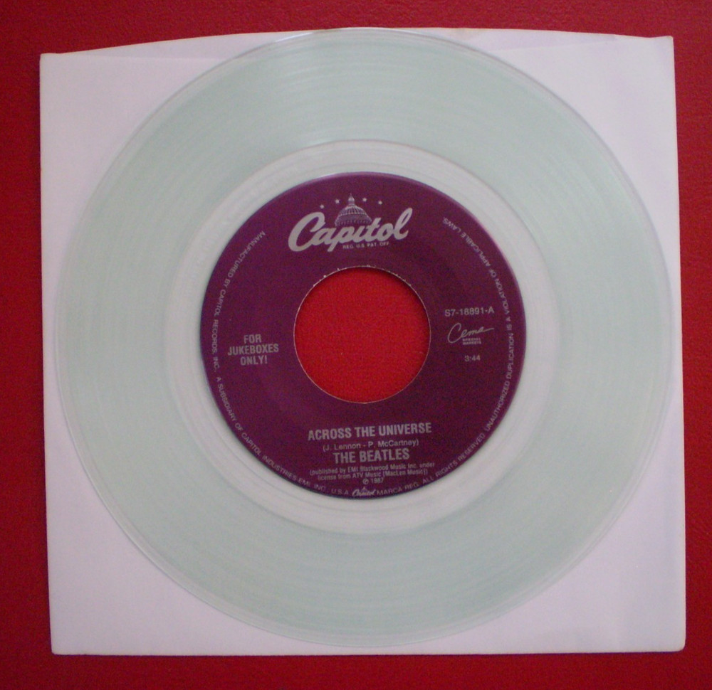The Beatles ACROSS THE UNIVERSE MINT /NEW CLEAR VINYL JUKE BOX 45 FAB 4