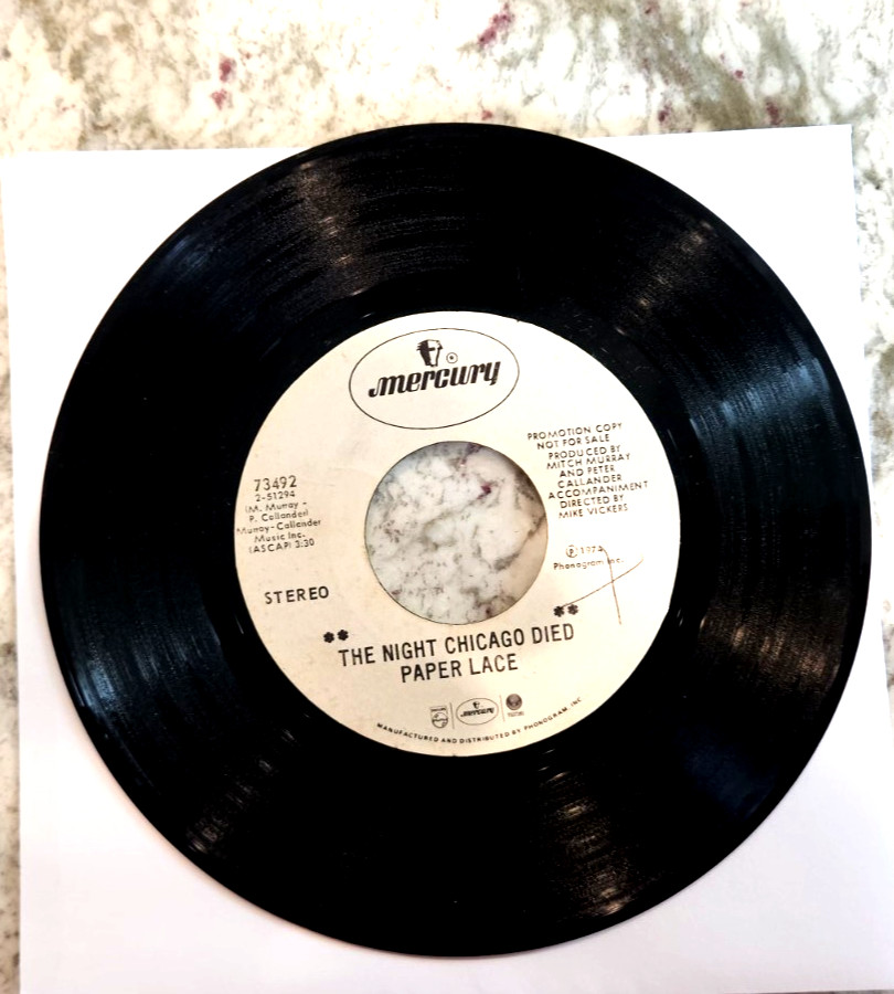 PAPER LACE The Night Chicago Died Rare Promo 7” Record 45 RPM MERCURY 73492